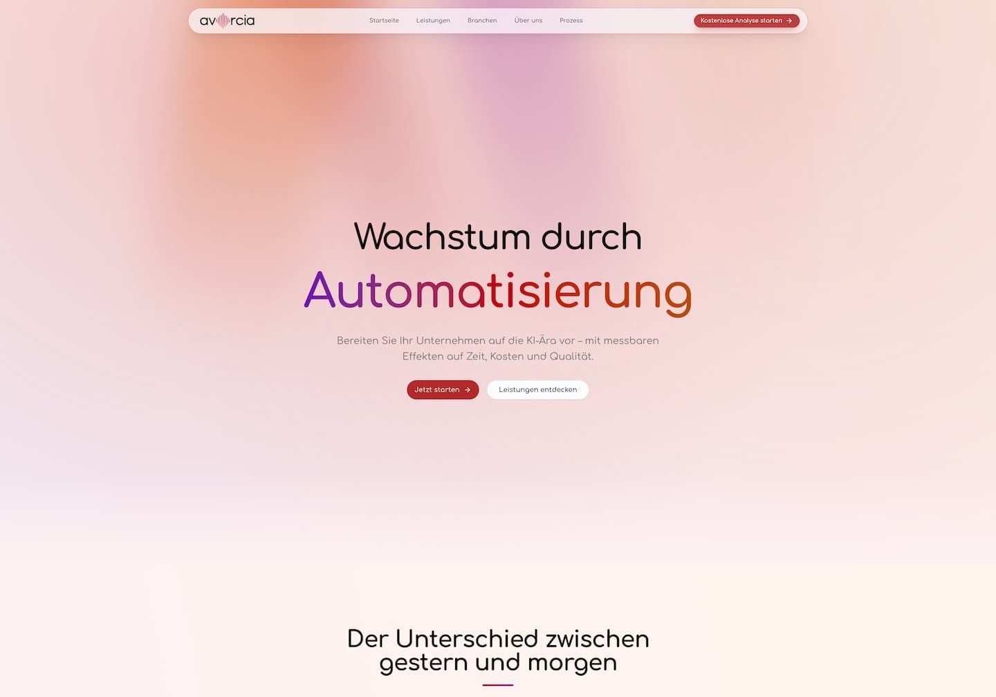 Startseite der Website für Avorcia