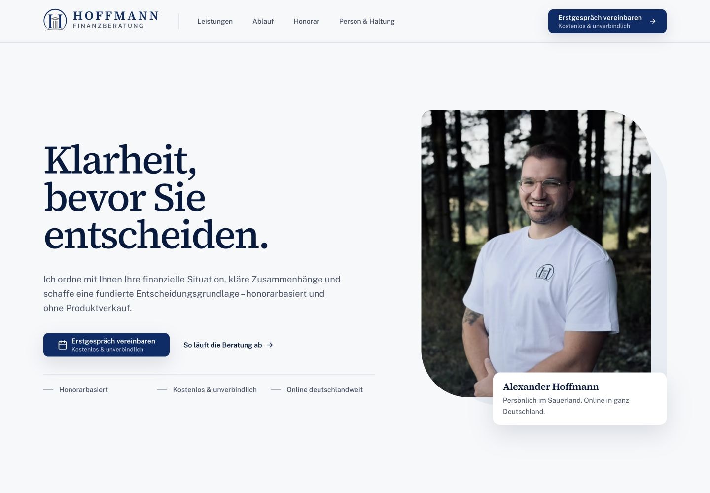Startseite der Website für Hoffmann Finanzberatung